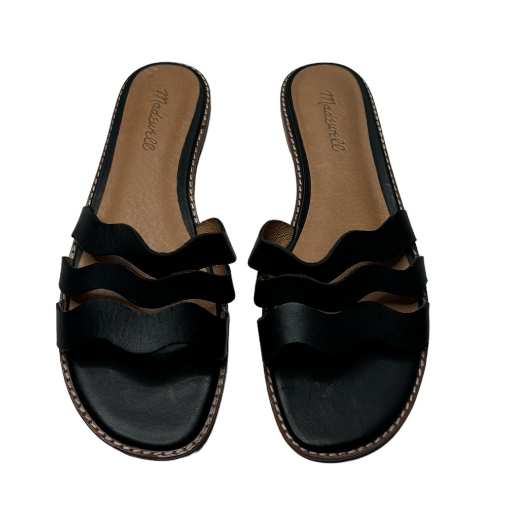 Madewell | The Wavy Slide Sandal in Black Leather 8.5